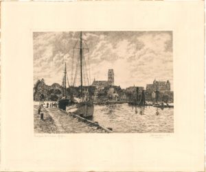 Wismar, Hafenansicht, Anfang 20. Jh., Original-Radierung von Albrecht Bruck, Signatur: AHW, Crull-Sammlung, 0263