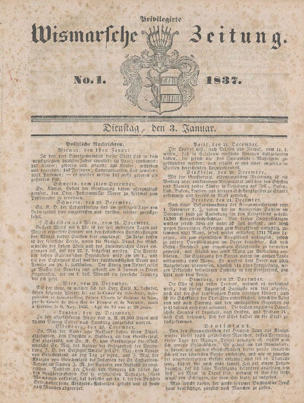Wismar Zeitung: Privilegirte Wismarsche Zeitung